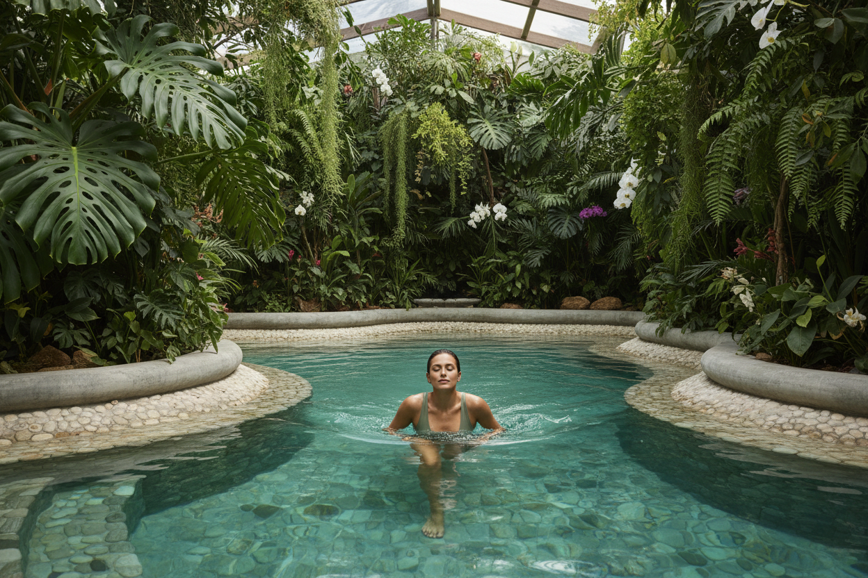 Beautiful Woman in Organic Spa Pool